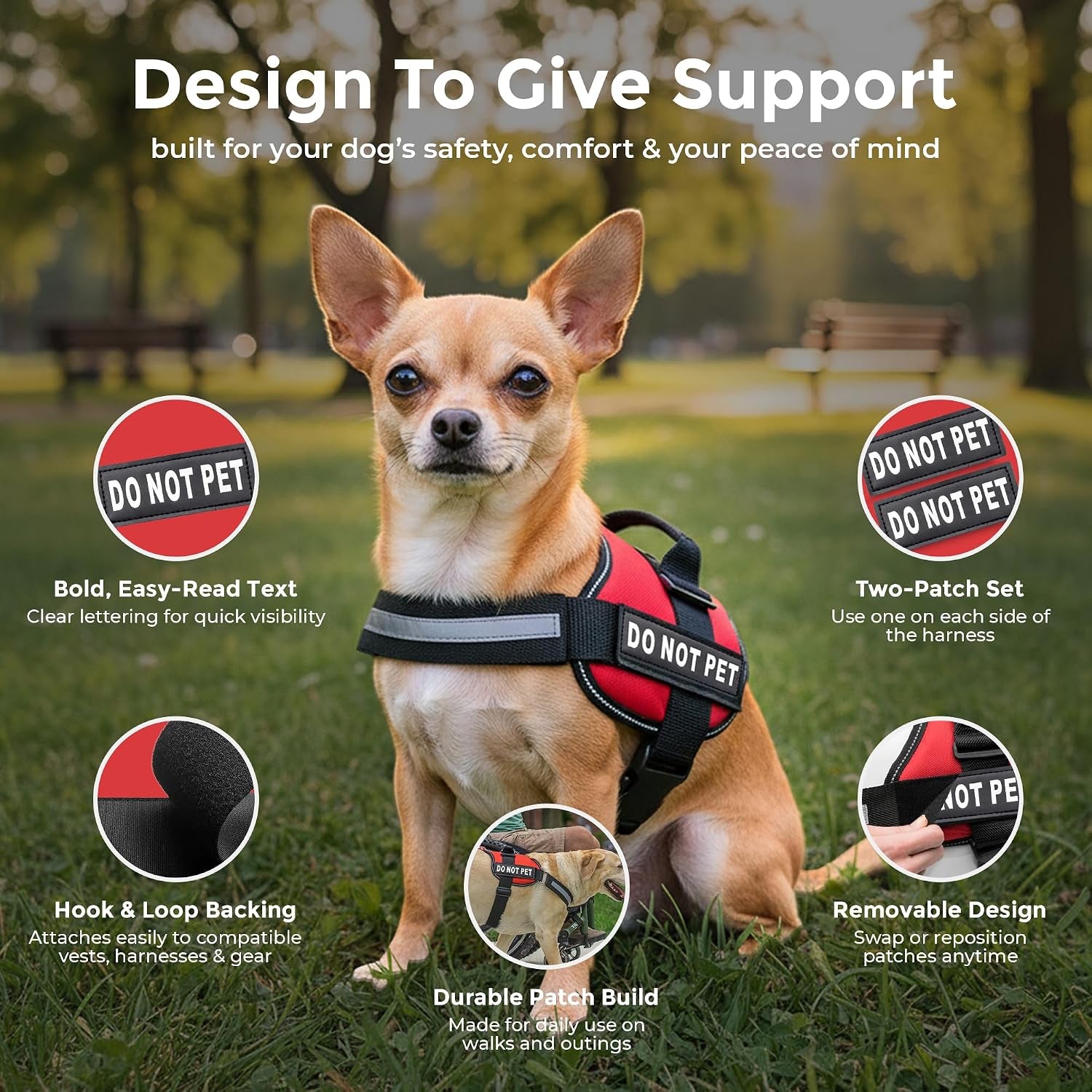 Do Not Pet Patch - Attachable Patches with Hook Backing for Do Not Pet Dog Vest Harness or Collar - Service Dog, Emotional Support, Service Dog in Training, and Therapy Patches