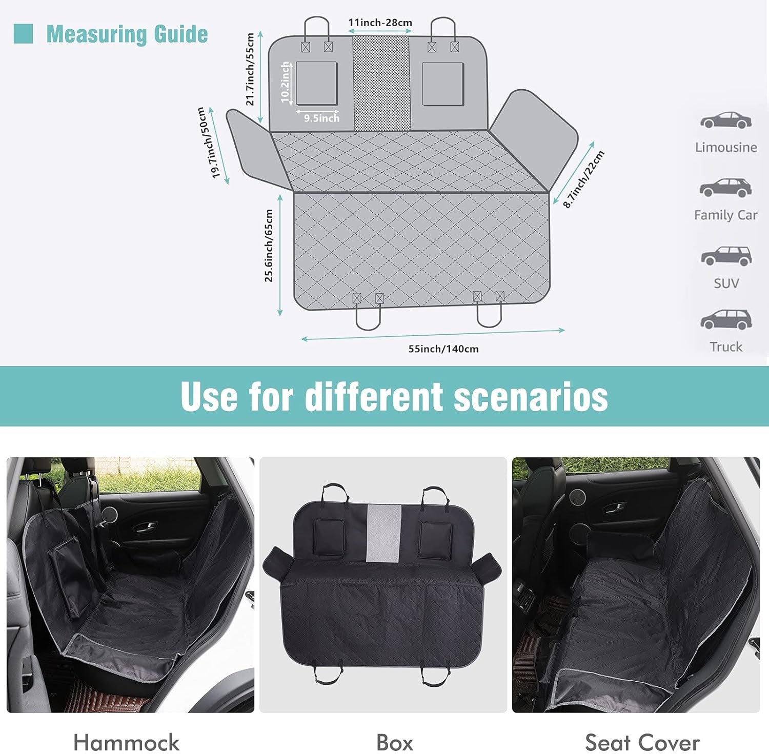 Dog Car Seat Cover,Waterproof Dog Back Seat Covers,Durable Scratch Proof Nonslip, Protector for Pet Back Seat Cover,Car-Accessories, Backseat Pet Hammock