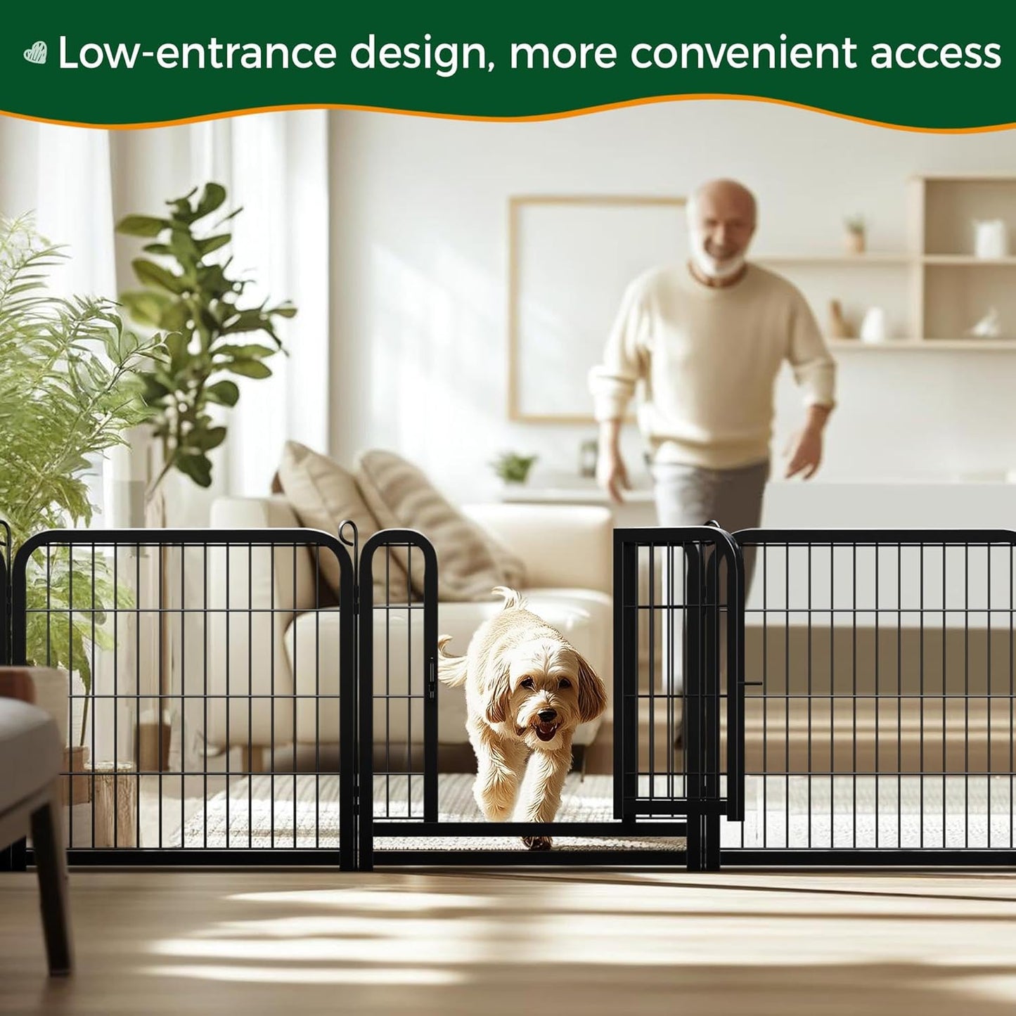 Yaheetech 24In 16 Panels Dog Playpen Metal Pet Fence for Yard RV Camping | Sturdy Heavy-Duty Metal Frame with Secure Latch Gate, Tool-Free Assembly, Folds Flat, Ideal for Small Dogs and Puppies