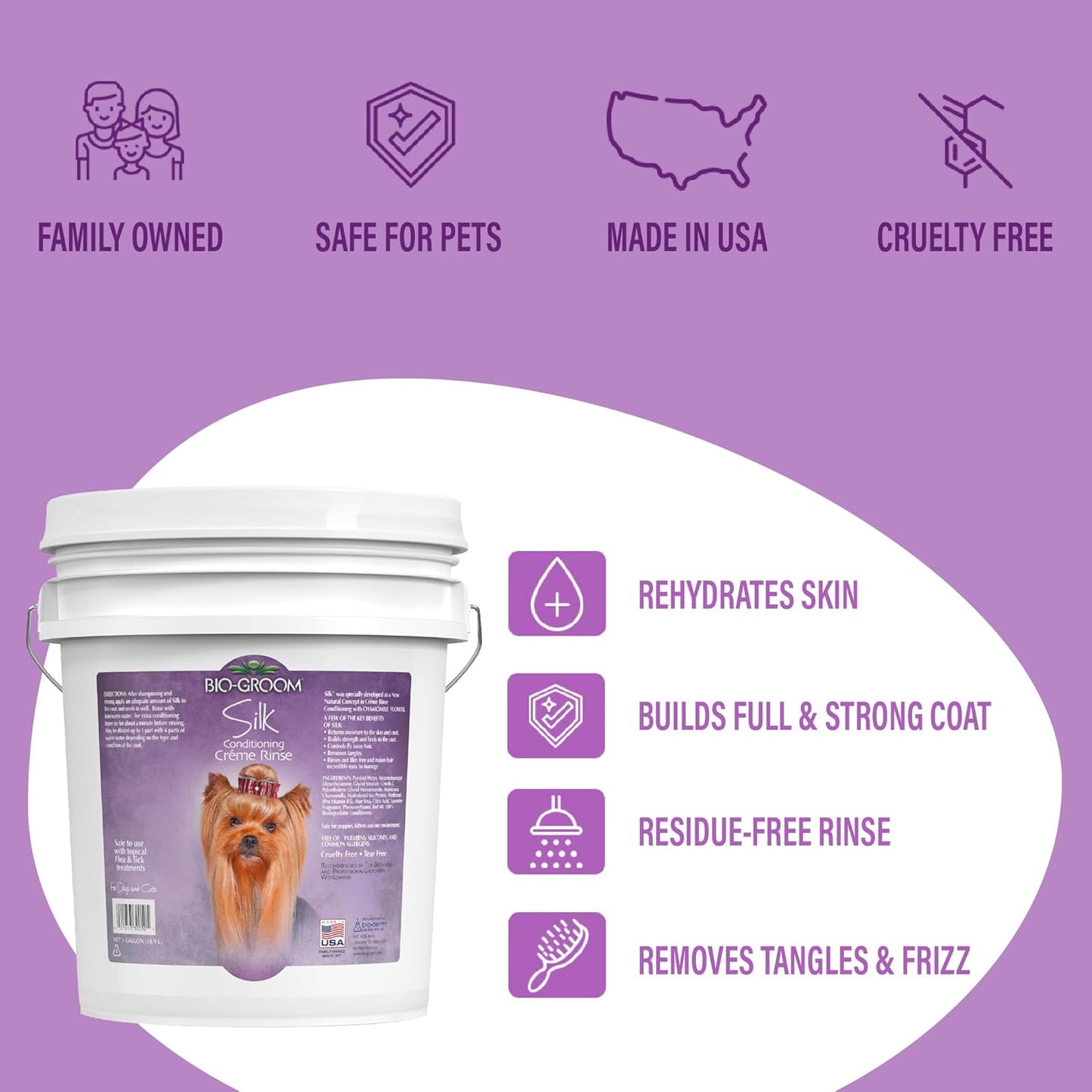 Silk Creme Rinse Dog Hair Conditioner, 5 Gallons | Puppy Conditioner & Detangler for Dogs, Adds Moisture to Skin & Coat, Cruelty Free Product, Made in USA