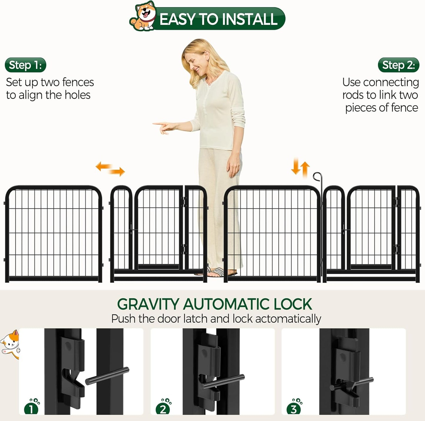 Yaheetech 24In 16 Panels Dog Playpen Metal Pet Fence for Yard RV Camping | Sturdy Heavy-Duty Metal Frame with Secure Latch Gate, Tool-Free Assembly, Folds Flat, Ideal for Small Dogs and Puppies